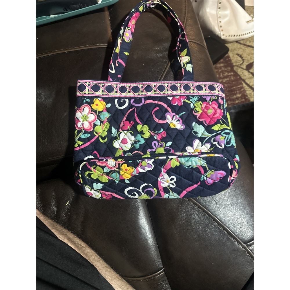 Vera Bradley Small Purse Navy Floral Retired Ribbons Print 9 L X 11 W